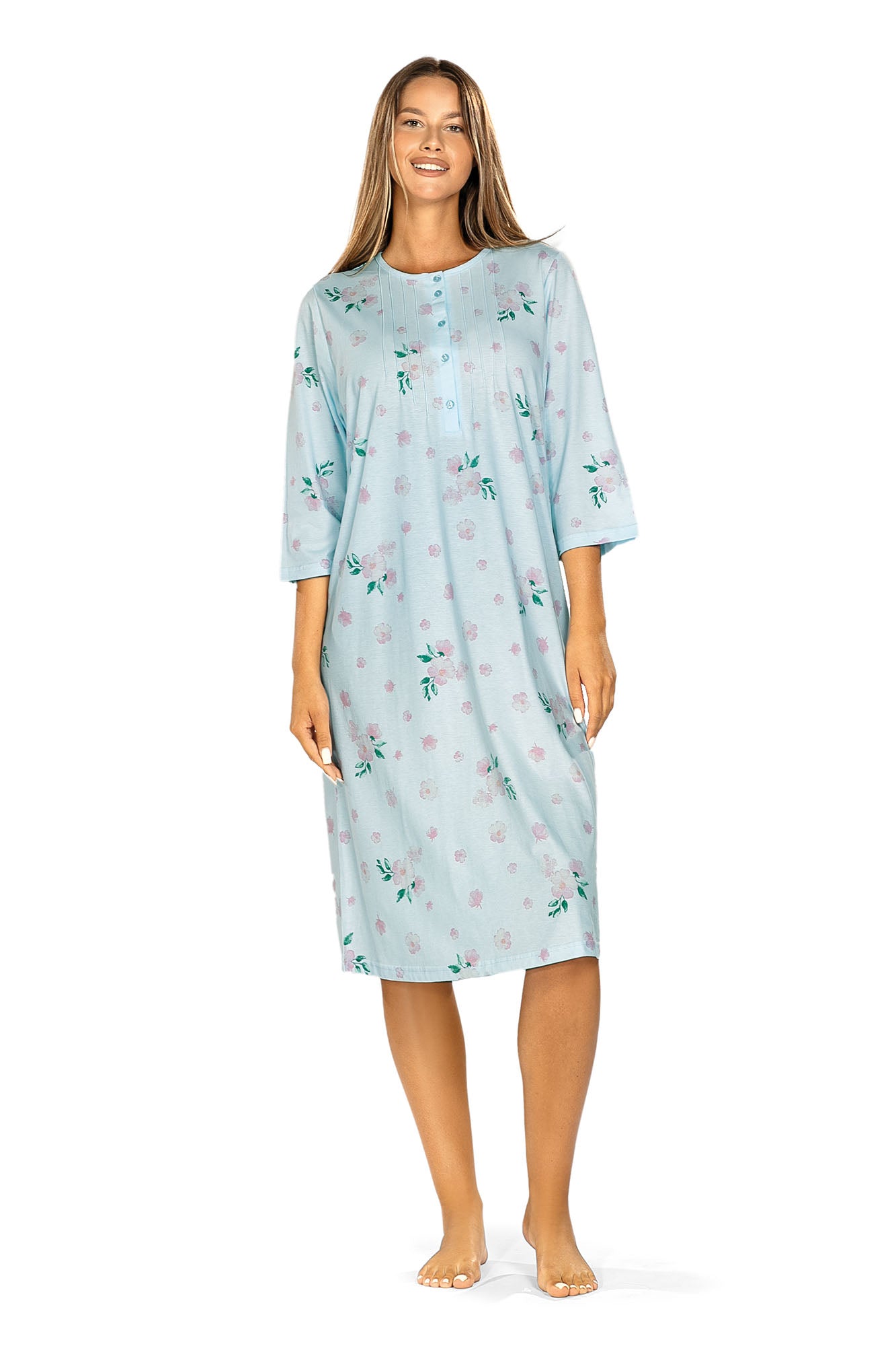 Damen Nachthemd 3/4 Arm 251230 1 Bleu