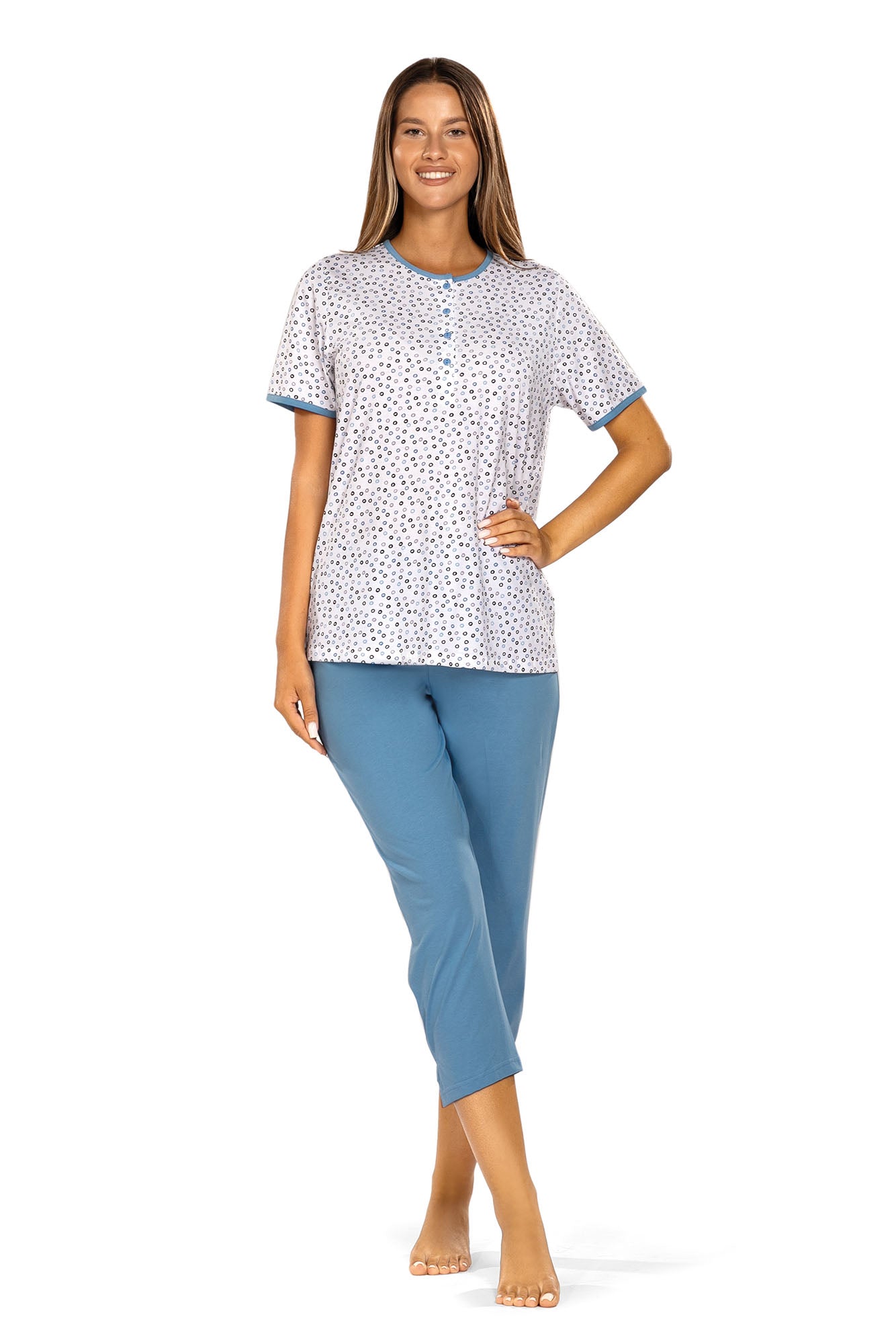 Damen Schlafanzug 7/8 Hose 251312 15 aqua