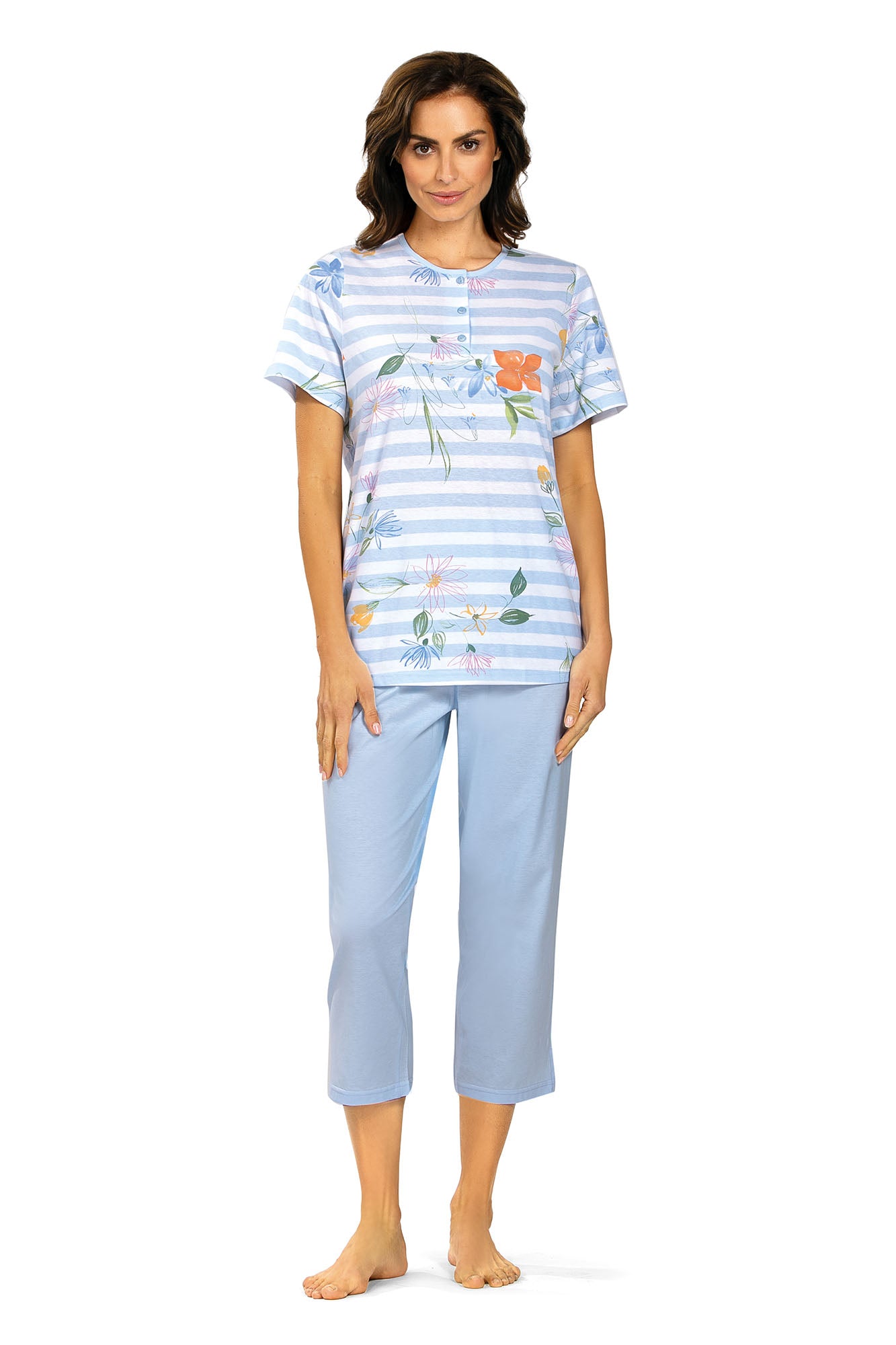 Damen Schlafanzug 7/8 Hose 251353 12 blau