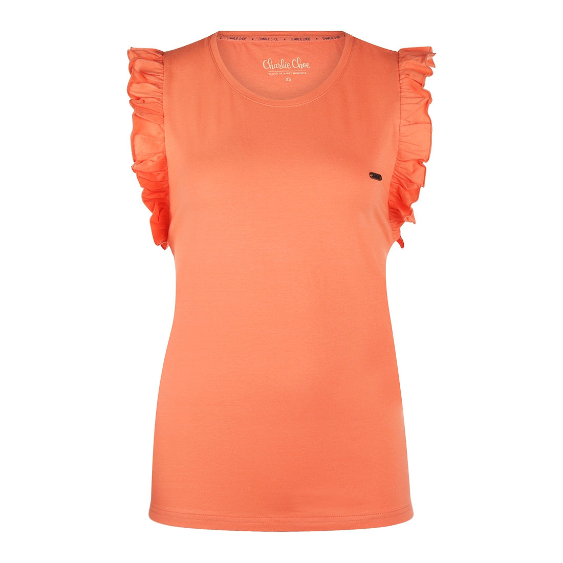 Women t-shirt ruffle sleeve R51139-38 74 Coral pink
