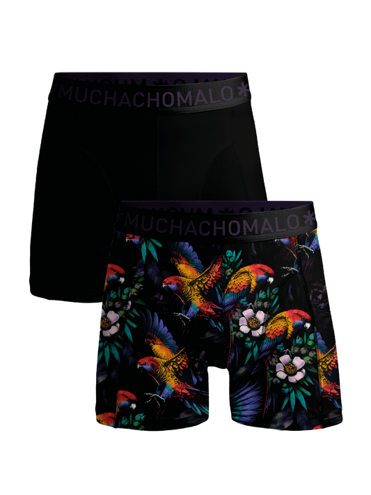 Men 2-pack Boxer Shorts print/solid  PARROT1010-01 Print/Black