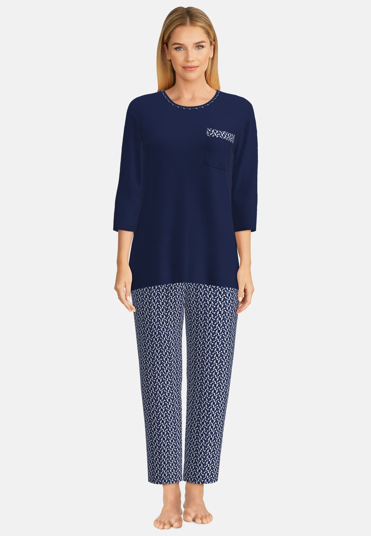 O-Pyjama,3/4A., knöchellang 250211/4009 665  blau