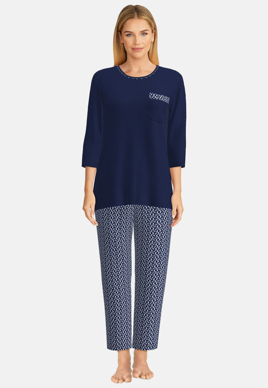 O-Pyjama,3/4A., knöchellang 250211/4009 665  blau